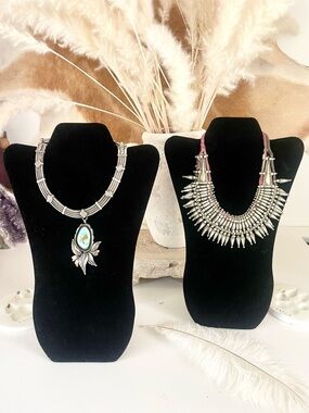 SET OF 2 Black Velvet Necklace Stand Display